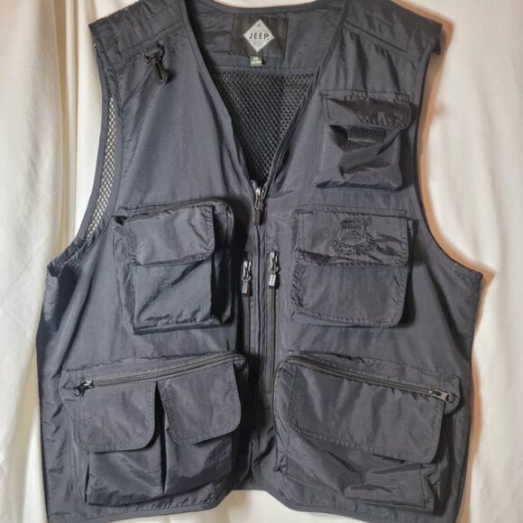 JEEP SPIRIT Mens Spring Outdoor Fishing Vest Multi Pocket Sz 2XL Black - Picture 1 of 13